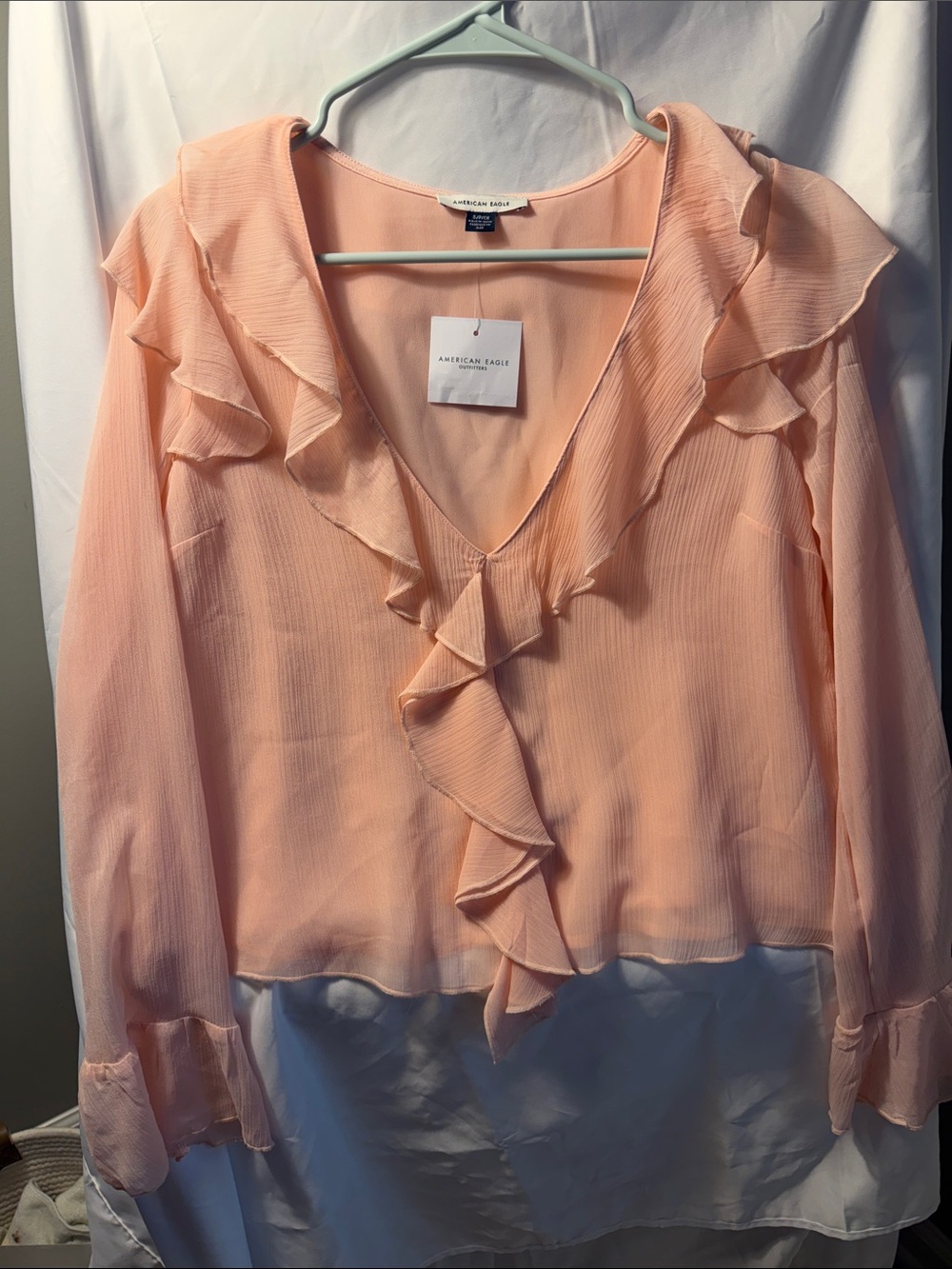 American Eagle Outfitters Peach Ruffle V-Neck Blouse